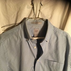 GAP Men M blue check long sleev Fitted Dress Shirt